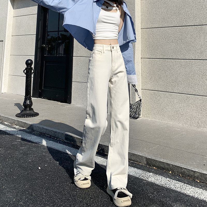 y2k outfits Loose Slimming Fashionable Wide-Leg White Jeans for Women Straight Draping Mop Pants Trendy