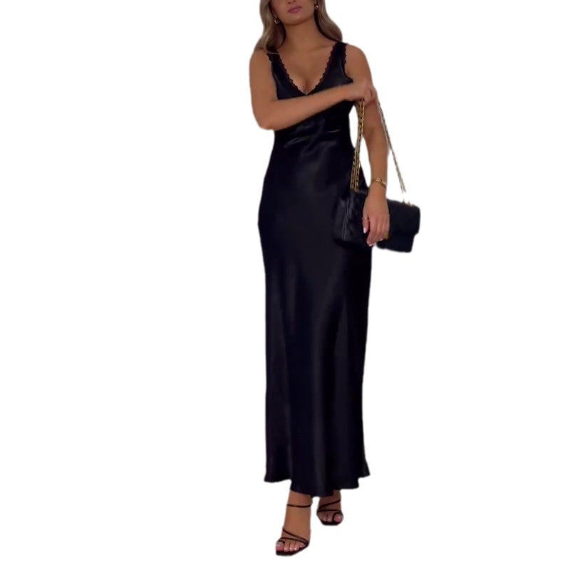 black sweater dress outfit Women's Summer New Sexy Vest Long Skirt Solid Color High Waist Dress Women