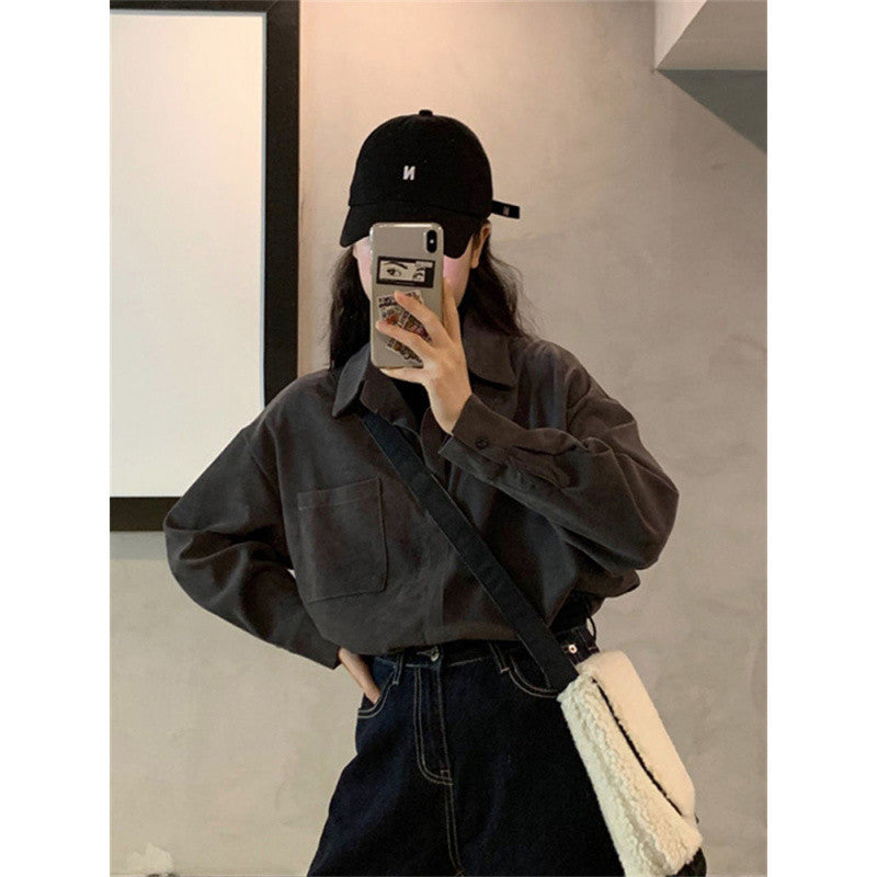 casual outfits Fake Two-Piece Top Western Style Autumn and Winter Long Sleeve New Loose Niche Shirt Outer Wear Thickened Bottoming Shirt