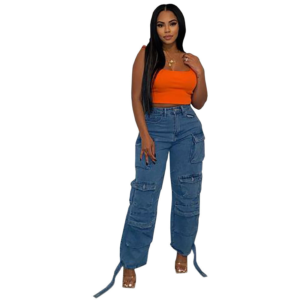 usher concert outfit ideas Jeans Fashion Trend Multi-Pocket plus Size African Jeans Overalls