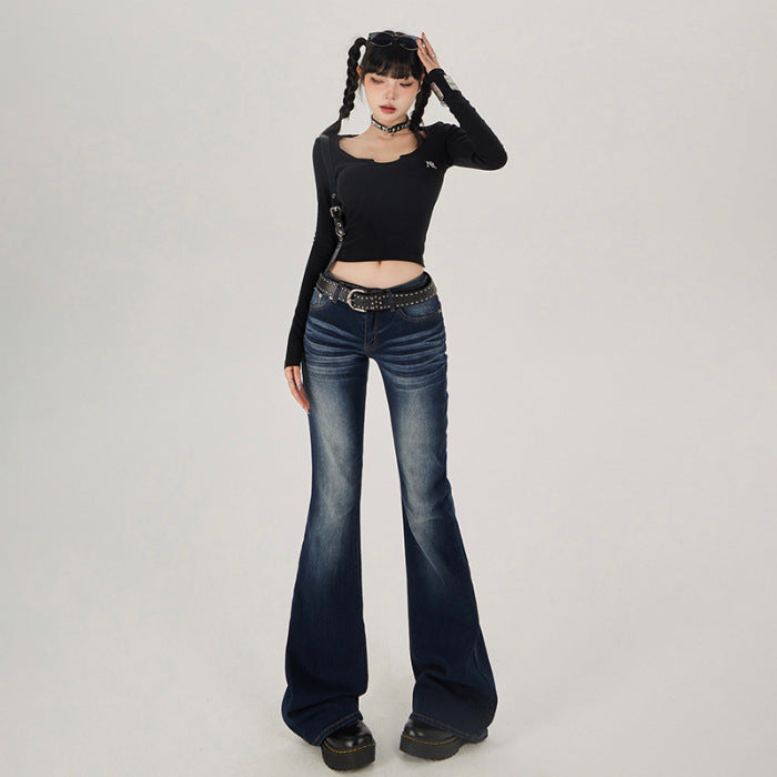 y2k outfits American-Style Nostalgic Low Waist Comfortable Hot Girl Flared Pants Stretch Slim Slimming Jeans Women's Autumn Trousers Lengthened