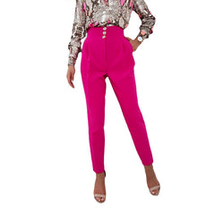 curvy casual outfits New Solid Color Casual Suit Pants Button Decorative Formal Pants Mid-Waist Straight Pants