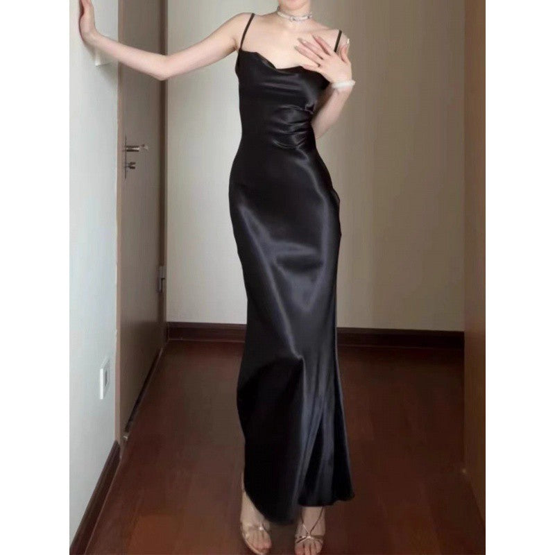 dresses French Style Elegant Satin Sling Dress Women's 2024 Summer New Design Waist-Tight Sheath Dress