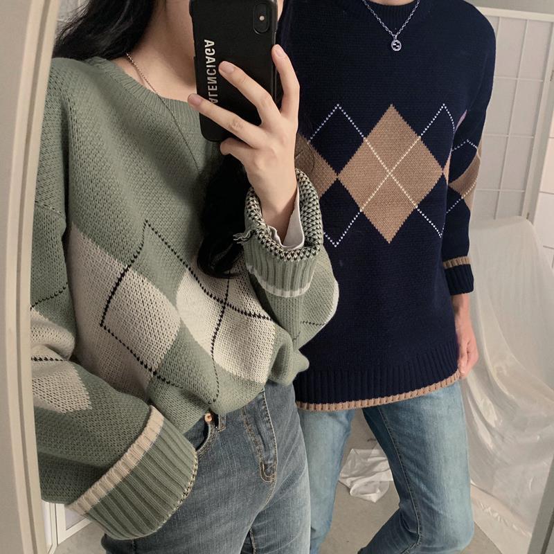 tyler the creator outfits Chic Autumn New Retro British Plaid Pullover Sweater Plaid Sweater Loose Couple Sweater for Women