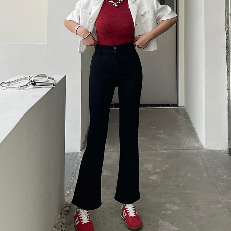 work outfits women Original Pure Flared Pants Spring New Elegant High Waist Cropped Pants Slim Pants Jeans for Small Girls