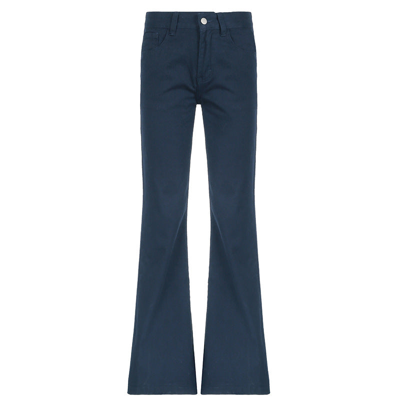 casual dinner outfit fall Low Waist Casual Straight Jeans Slim American Retro Dark Blue Loose Pants for Women