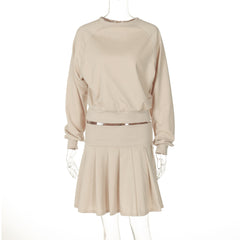 leapord halloween outfit Autumn and Winter Solid Color Long-Sleeved Sweater Pleated Skirt Two-Piece Suit Fashion Casual Suit Women
