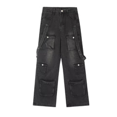 fashion outfits American Retro High Street Multi-Pocket Workwear Jeans Men's and Women's Oversize Hip Hop Draping Pants Ins Fashion