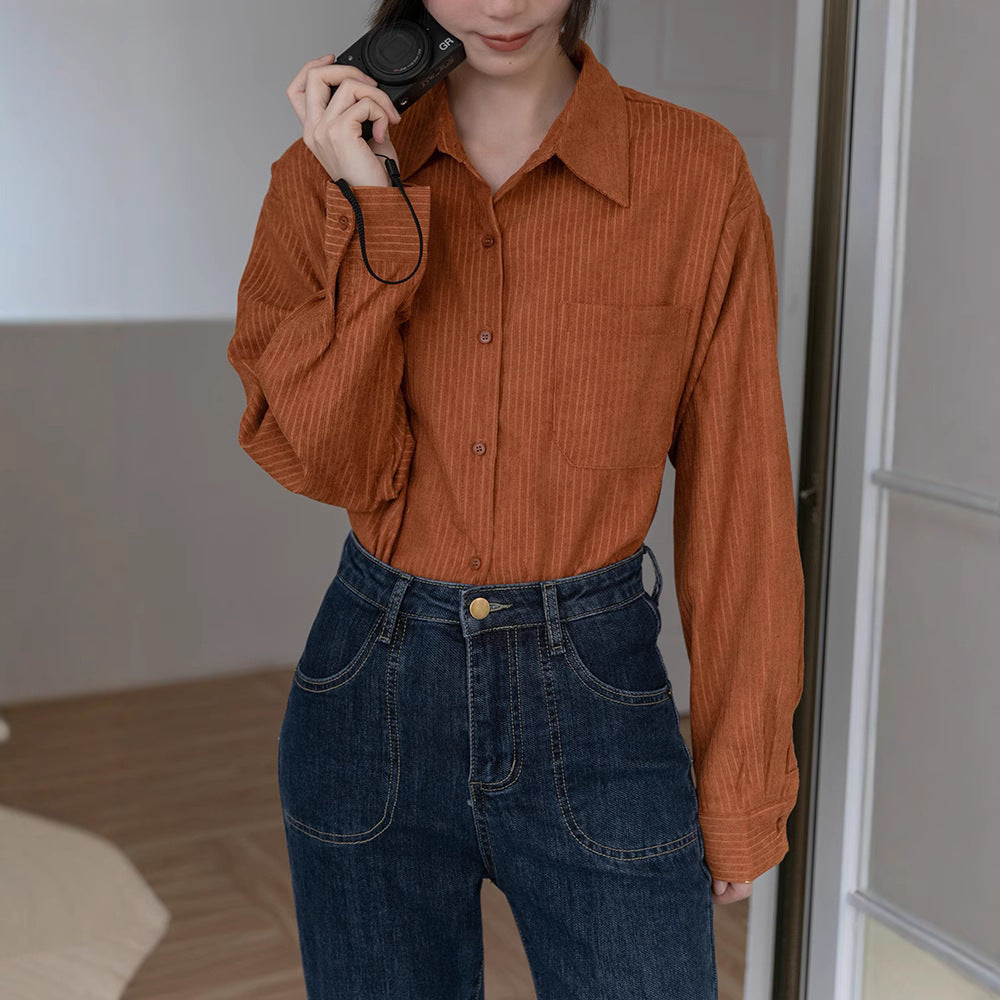 joker costume female outfit Klein Blue Corduroy Long-Sleeved Shirt Women's Niche Simple Shirt Loose Slimming Long-Sleeved Shirt Winter