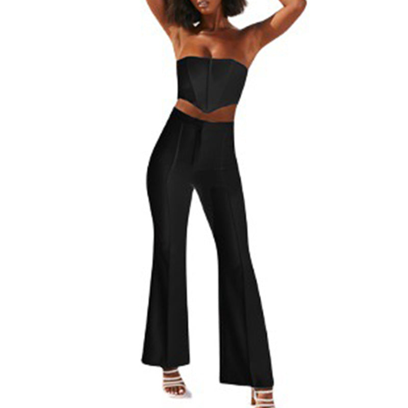 outfit Sexy Tube Top High-Grade Sexy Women's Fashion All-Match Slimming Long Leg Top Trousers Suit