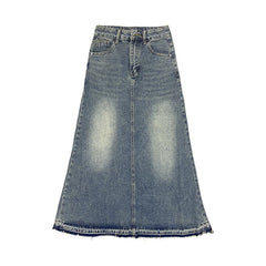 90s fashion Autumn New Women's Retro Frayed Denim Skirt High Waist Slimming A- line Large Swing Dress Sexy
