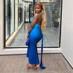telenovela dress to impress Spring and Summer New Elegant Socialite Silky Backless Shoulder Dress