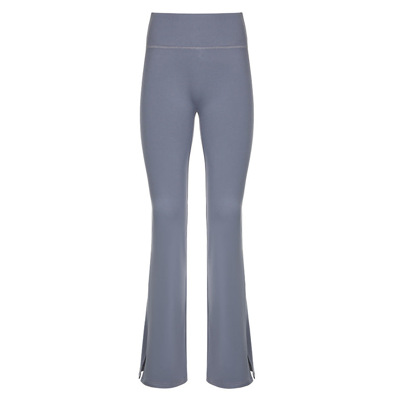 fashion outfits Sports Solid Color Basic Tight Side Slit Casual Pants High Waist Hip Lifting Fitness Yoga Flared Pants