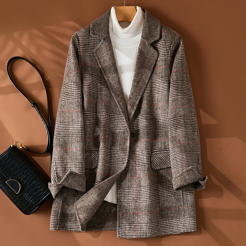 outfit inspo Elegant Commuter Wool Suit Jacket Women's Autumn Coat Women's Plaid Double-Sided Suit Women's Wool