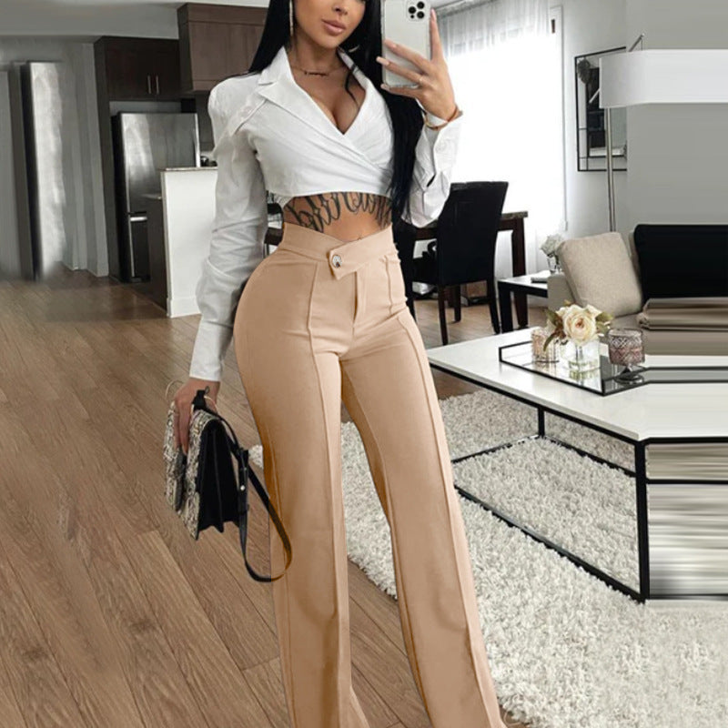 outfit Spring and Summer New Casual Pants Elegant Commuter Straight Trousers Versatile Fashionable High Waist Micro Elastic Pants for Women