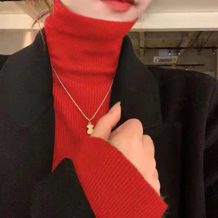 tailgate outfit black women Autumn Women's Klein Blue Pile Collar Sweater Bottoming Shirt Turtleneck Sweater Tight Slim Fit Inner Top