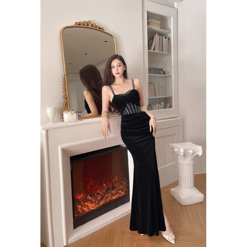 BXOXO Dress to Impress Codes Autumn Fashion Elegant Sexy Dress Slimming Evening Dress Low-Cut Velvet Dress for Women