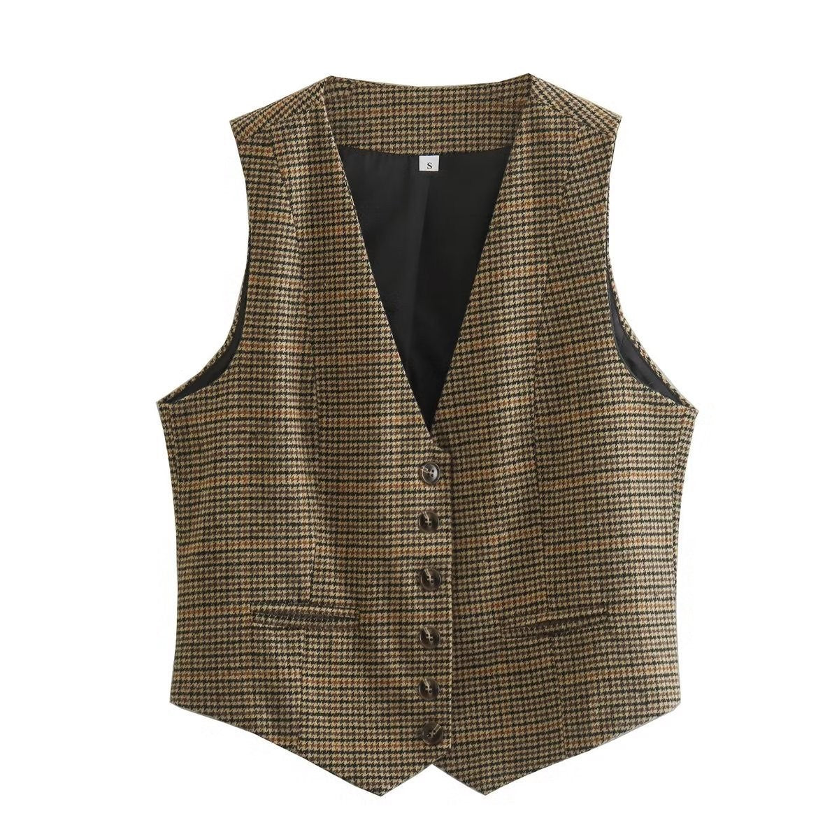 business casual women outfits chic Winter New Women's V-neck Houndstooth Single-Breasted Sleeveless Vest