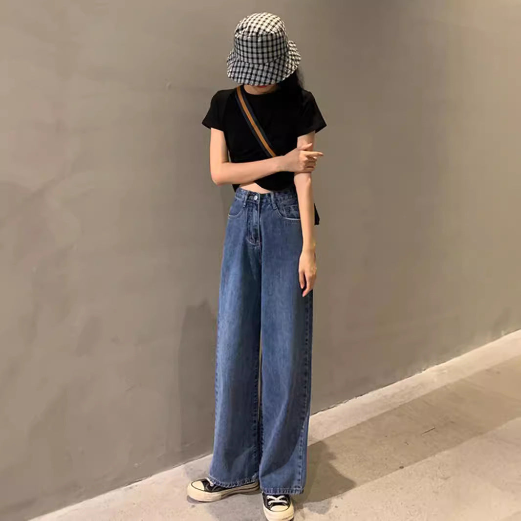 business casual outfits plus Size Women's Jeans Autumn Loose High Waist Slimming Straight Wide Leg Mopping Pants