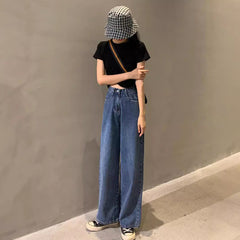 business casual outfits plus Size Women's Jeans Autumn Loose High Waist Slimming Straight Wide Leg Mopping Pants