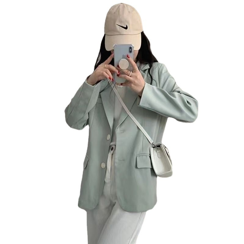 church outfit Spring Retro Casual Suit Jacket Women's Suit Spring and Autumn Jacket Small Fresh Green Spring Sweet Suit