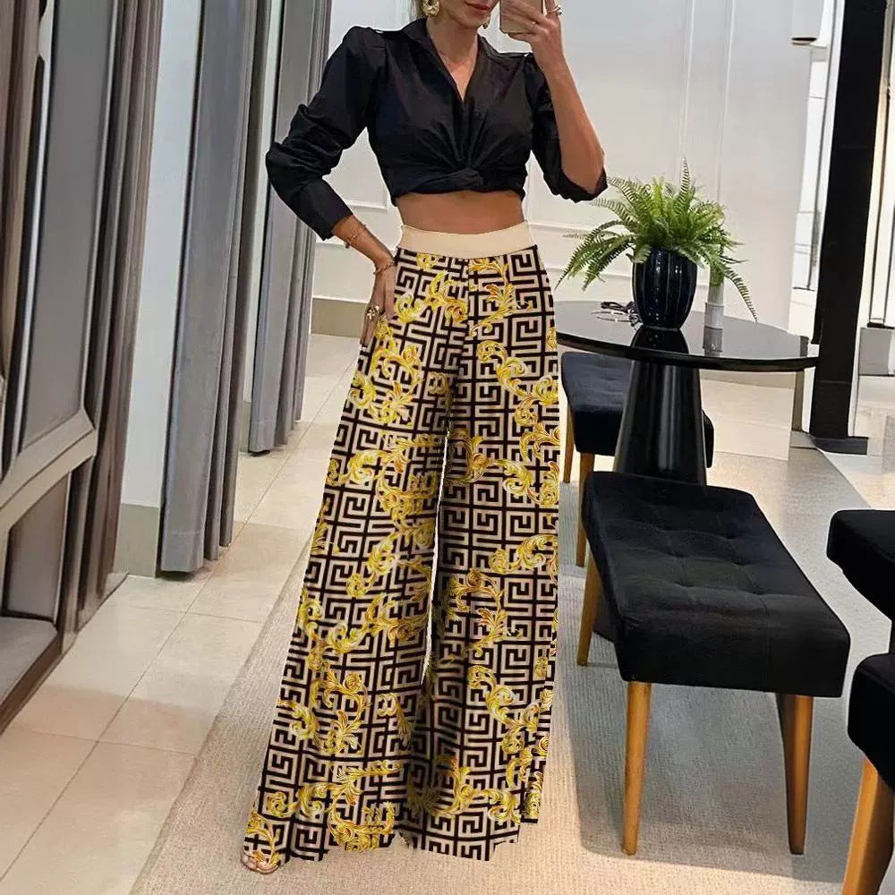 late summer outfits New Women's Printed Women's Wide-Leg Pants