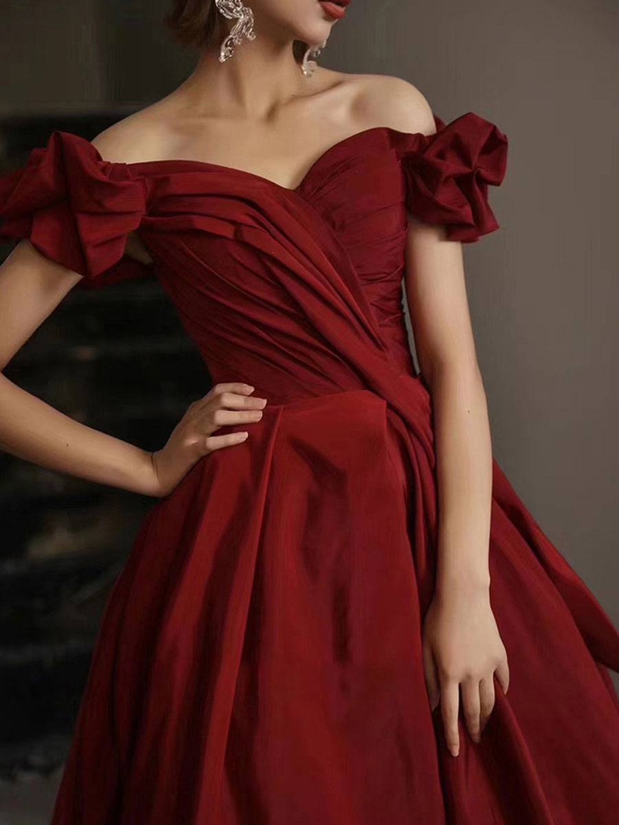 BXOXO Simple Burgundy Satin Long Prom Dress, Burgundy Bridesmaid Dress