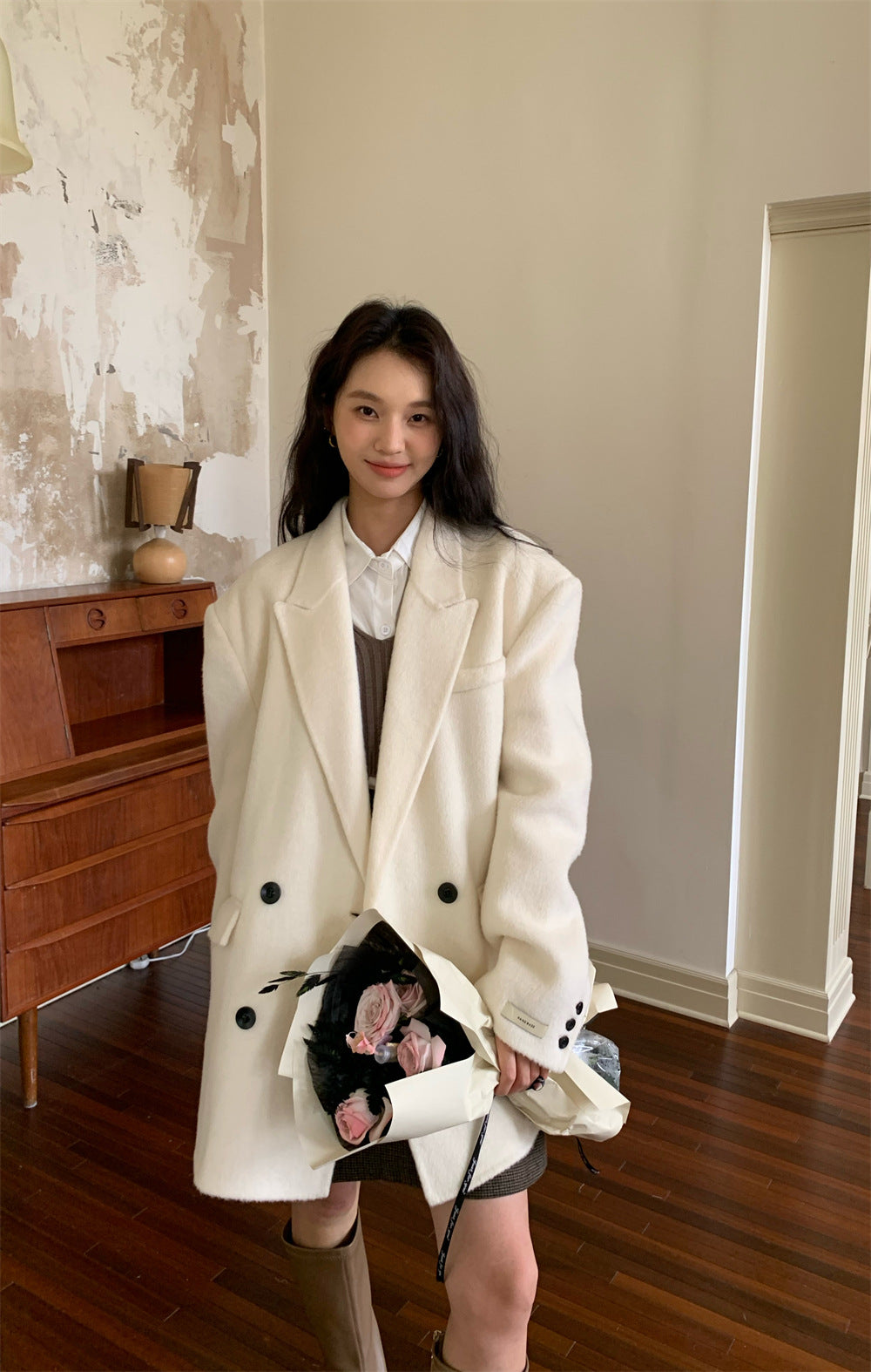 joker costume female outfit Autumn and Winter Korean Style Suit Style Loose Woolen Coat Women's Commuter Double-Sided Wool Coat