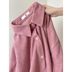 joker costume female outfit Autumn and Winter Sweet College Style Pink Corduroy Shirt Women's Inner Wear Loose Bottoming Shirt