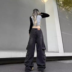 fashion outfits American Retro High Street Multi-Pocket Workwear Jeans Men's and Women's Oversize Hip Hop Draping Pants Ins Fashion