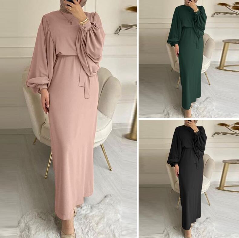 dress outfit Style Solid Color Long Sleeve Casual Muslim Dress Robe Robe Dress Dignified Elegant Middle East
