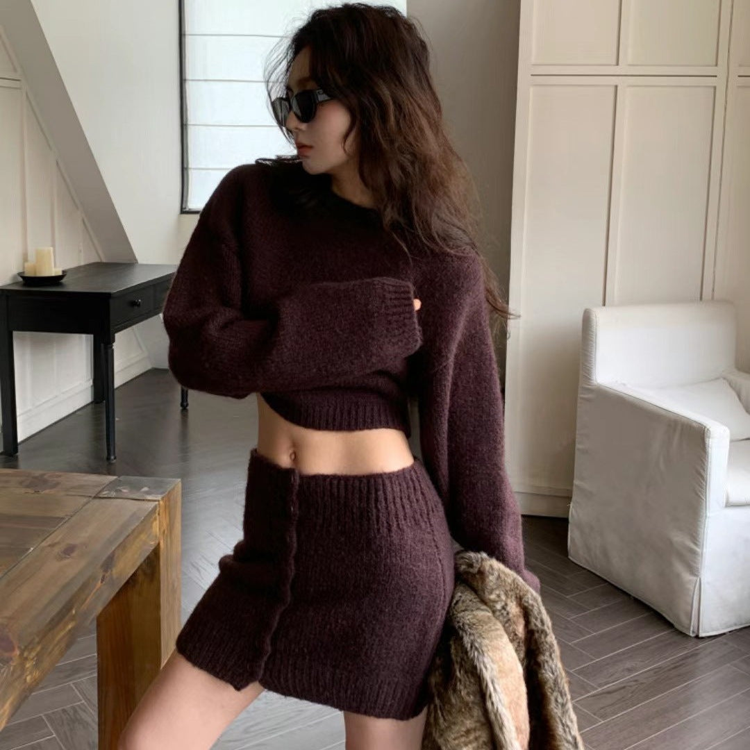 fall fashion 2024 Winter New Fashion Solid Color Sweater Hot Girl Knitted Hip Skirt Two-Piece Suit for Women