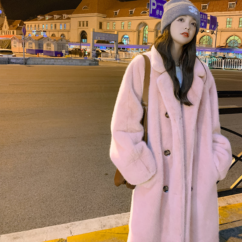 cold weather outfits Autumn Thickened Extended Suit Collar Faux Mink Fur Fur Integrated Fur Environmental Protection Fur Women's Coat Large