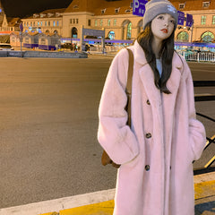 cold weather outfits Autumn Thickened Extended Suit Collar Faux Mink Fur Fur Integrated Fur Environmental Protection Fur Women's Coat Large