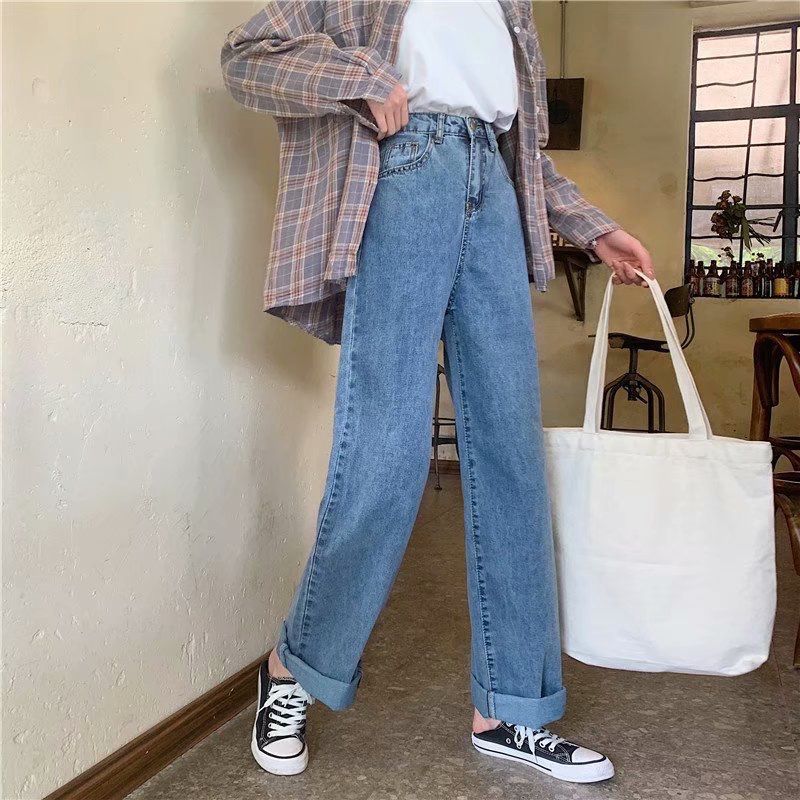 casual fall outfits Retro Mop Jeans Women's Spring and Autumn High Waist Draping Straight Loose Slimming Narrow Wide Leg Pants