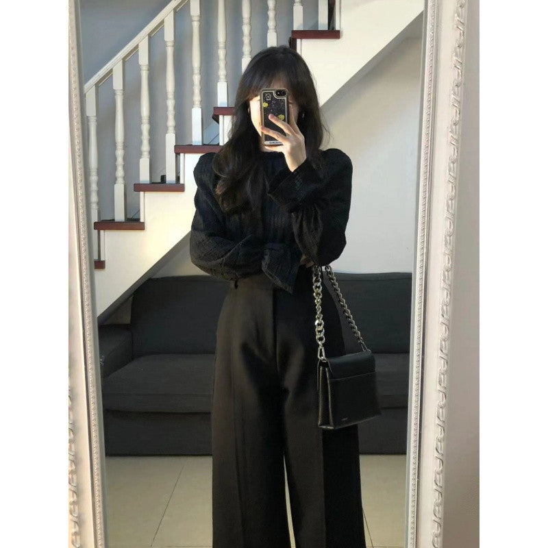 women’s fashion Suit Women's Autumn New High-Grade Lantern Sleeve Shirt Design Top High Waist Slimming Suit Trousers