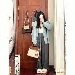 fall outfits women Autumn and Winter Creamy-white Lazy Style Sweater Wide Leg Pants High-Grade Three-Piece Suit