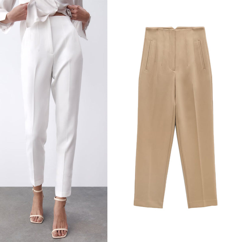 curvy casual outfits Autumn New Casual Pants Professional Temperament Commuter Front Pleated Slimming Ankle High Waist Pants 7901432