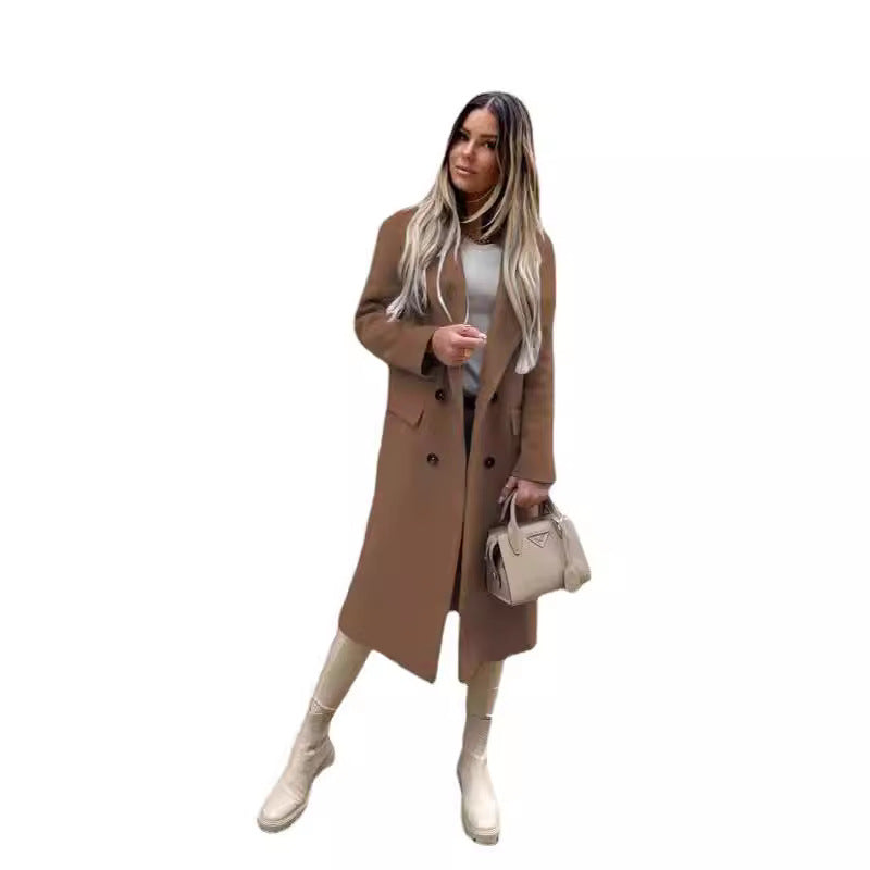 suit Popular Autumn and Winter Long Sleeve Suit Collar Double Breasted Girl Coat Coat for Women