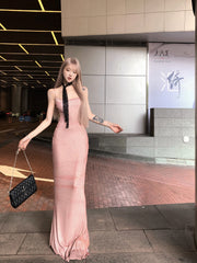 prom dresses Mesh Sling Dress Women's Summer Elegant Waist Slimming Sheath Dress Long Skirt