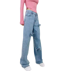 y2k outfits Bow Straight Jeans Loose Comfortable Slimming Personality Trendy Trousers