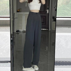 buisness casual women outfits chic Gray Wide-Leg Pants for Women Spring and Summer High Waist Draping Loose Straight Mop Pants Slim Casual Suit Pants