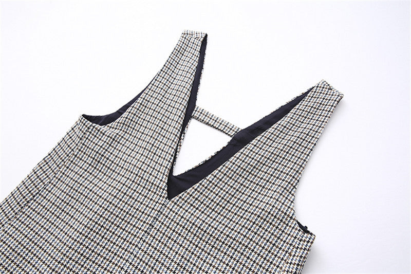 pumpkin patch dress to impress Spring New Women's Style V-neck Plaid Printed Vest Style Dress Women