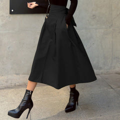 fashion outfits Women's Spring Women's Solid Color Skirt A- Line Umbrella Skirt Bow Waist Large Swing Dress