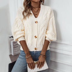 y2k outfits Solid Color Women's Sweater V-neck Twisted Button Sweater Cardigan Sweater Women