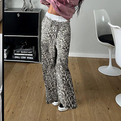 brunch outfit fall Street Casual Loose Lace-up Leopard Print Pants American Retro Slimming Straight Wide Leg Pants for Women