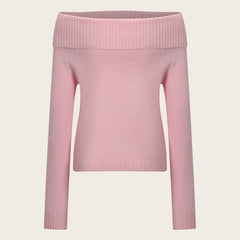 dream clothes Autumn and Winter Gentle Style Pink off-Shoulder Sweater Atmosphere Sweater Top Women's Elegant Slim Fit