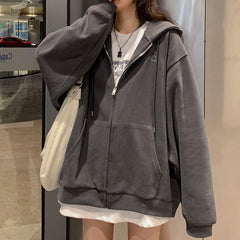 college outfits Japanese Sweet Sweater Women's Spring and Autumn 2024 New Loose Chic Lazy Casual Sports Zipper Top Coat