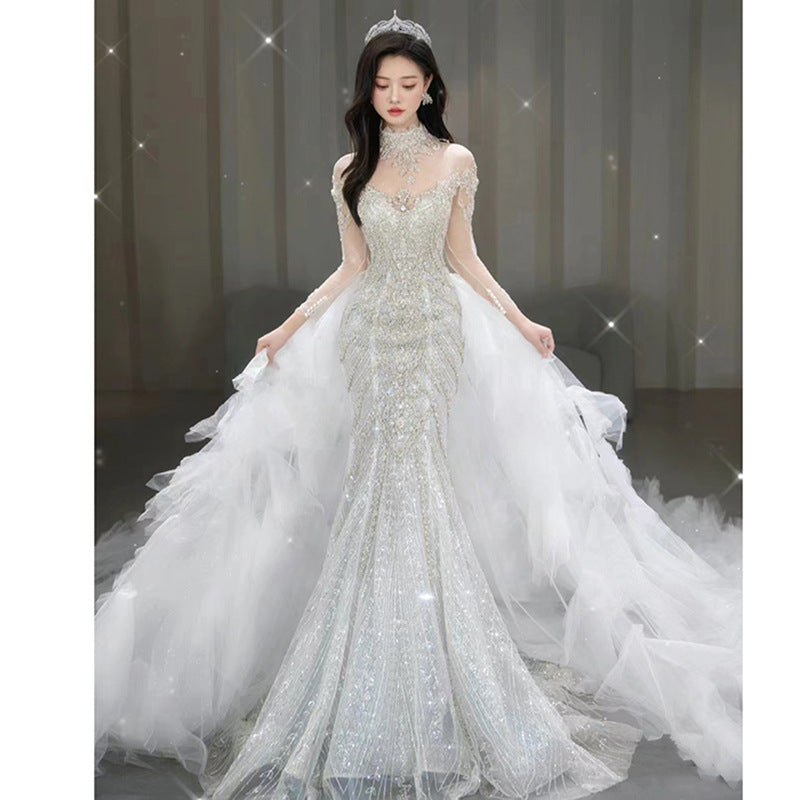 couple halloween costumes Fishtail Light Wedding Dress Bride Main Yarn High-Grade Texture Princess on the Run Light Luxury Niche out Yarn Dress