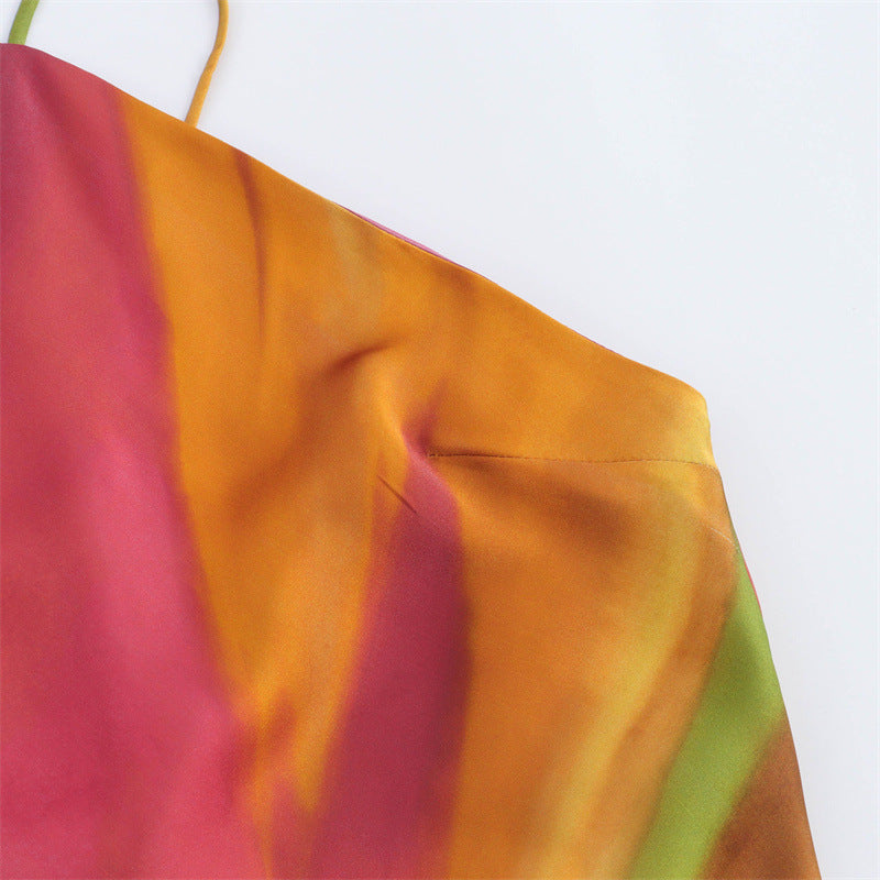 outfit inspo fall Fall Women's Style Silk Satin Texture Printed Tether Backless Dress 8505157